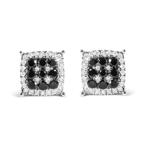 Men's 10K Yellow Gold 7/8 Cttw White and Black Treated Diamond Earring (Black / I-J Color, I2-I3 Clarity) Rieworkes
