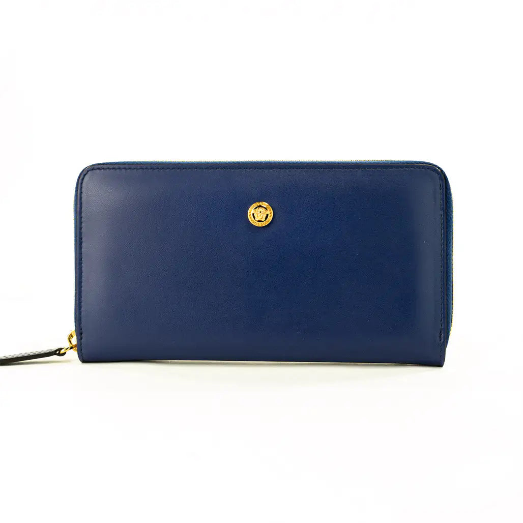 Versace Navy Leather Medusa Continental Clutch Wallet Mimarta