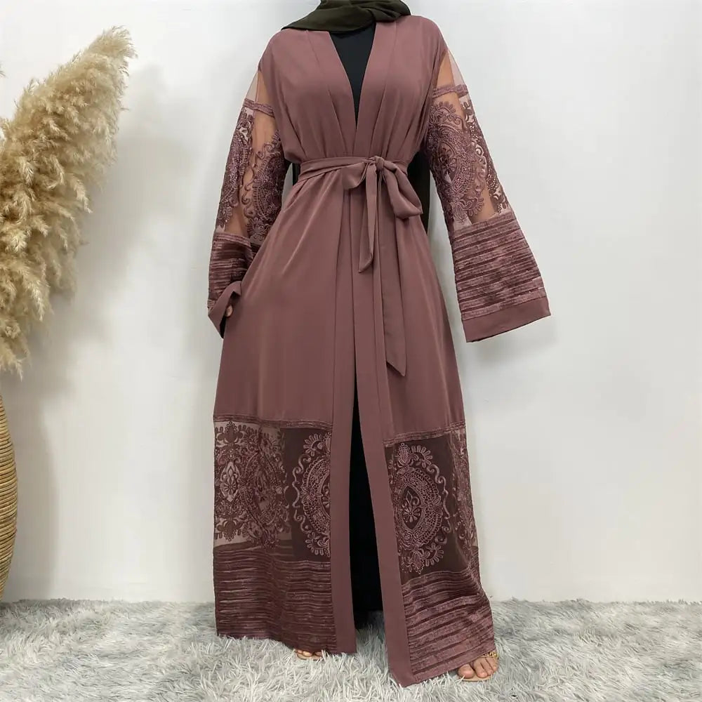 Embroidered Mesh Cardigan Robe Dress Mimarta