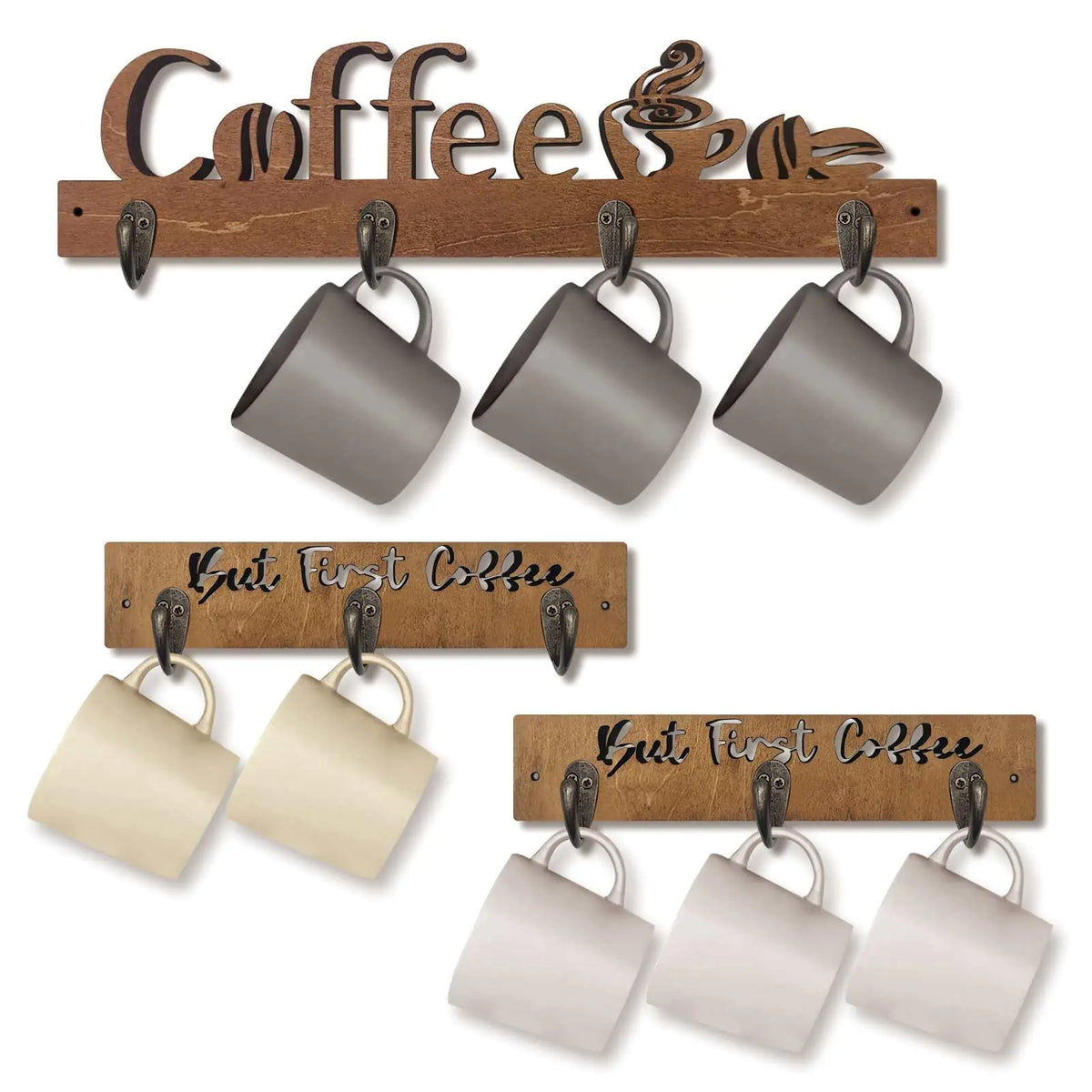 3 Pack Coffee Mug Shelf Mug Rack Wall Mounted with 10 Sturdy Hooks Coffee Cup Holder Wooden Kitchen Wall Decor Mug Organizer for Kitchen Coffee Bar Office Mimarta