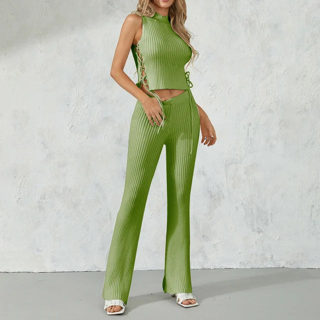 Ribbed Drawstring Top & Pants Set Rieworkes
