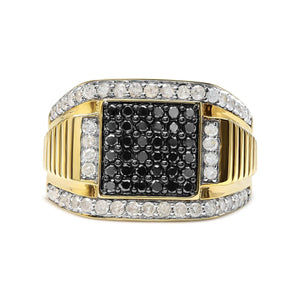 Men's 10K Yellow Gold 1 1/2 Cttw White and Black Treated Diamond Cluster Ring (Black / I-J Color, I2-I3 Clarity) Rieworkes