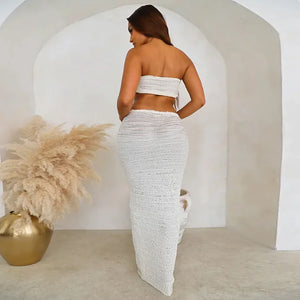 Women's Solid Color Lace Tube Top Vest and Long Skirt Set Mimarta