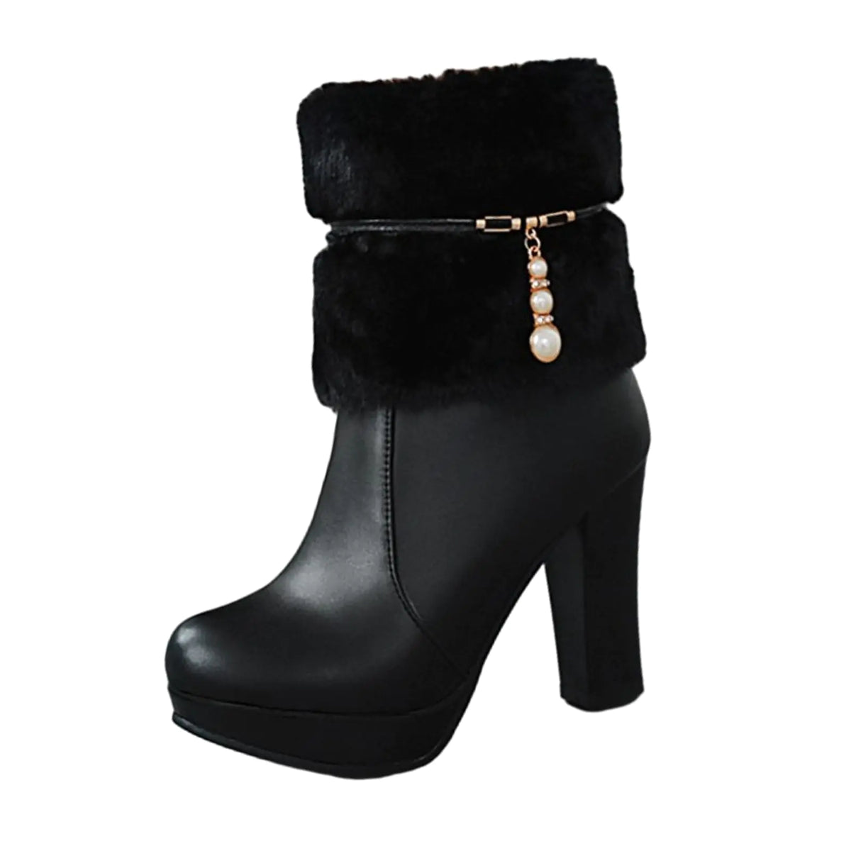 UTIKLIOU Womens Ankle Boots Platform Boots Side Zip Chunky Heel Booties with Fur Round Toe Leather Winter Boots for Women (Black Size 8) Mimarta