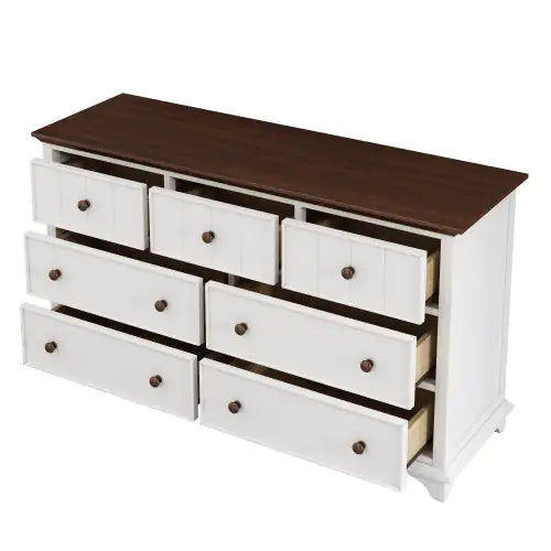 Wooden Captain Seven-Drawer Dresser For Bedroom, Living Room, Kids' Room, White Walnut Rieworkes