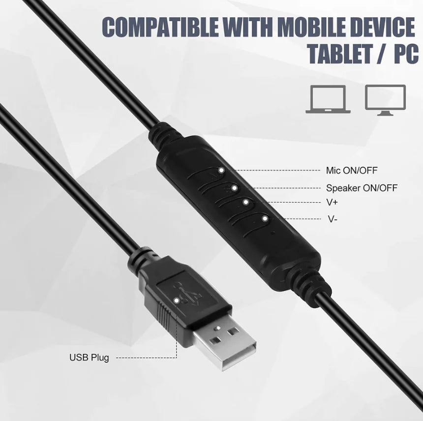 USB Headset Headphone With Microphone Noise Cancelling For PC Computer Call Chat Rieworkes