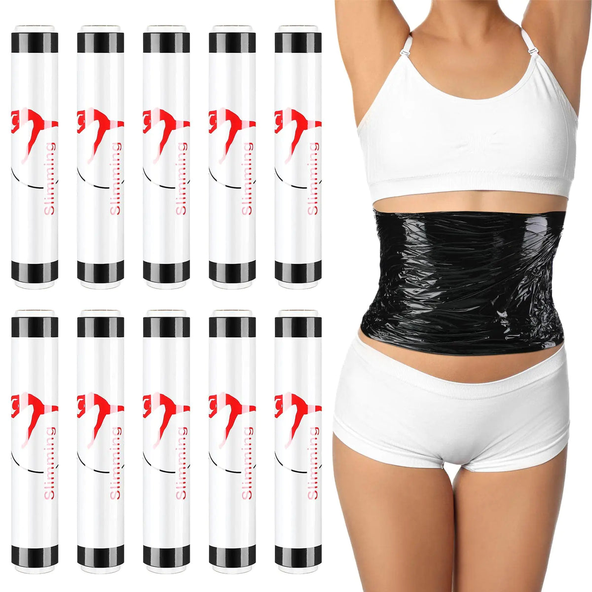 Yinder 10 Rolls 60 Meters Plastic Body Wrap Stomach Osmotic Wraps Film Skinny Belly Wrap Abdomen Waist Workout Sweat Enhancer Cellulite Saran Wrap for Sauna Exercise Waist Hot Burning Black Mimarta