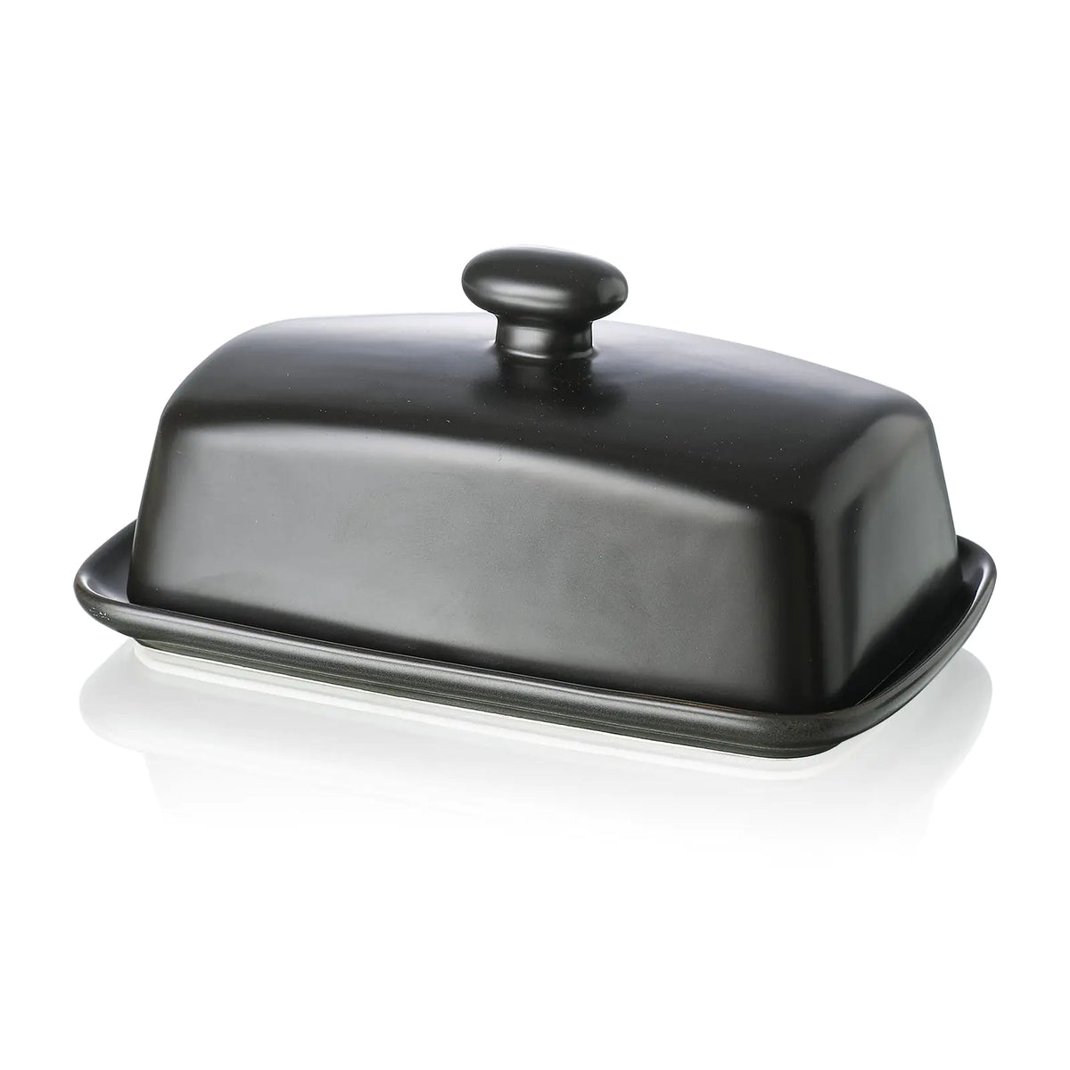 Large Porcelain Butter Dish with Lid Henten Home Classic Matte Butter Keeper for Countertop Large Butter Holder for Butter Storage & Home Kitchen Decor Dishwasher Safe (Matte Black) Mimarta