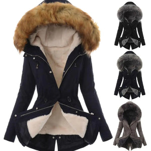 Casual Long Cotton Puffer Coat with Faux Fur Hood Mimarta