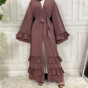 Ruffled Sleeves Lace-Up Dubai Cardigan Robe Mimarta