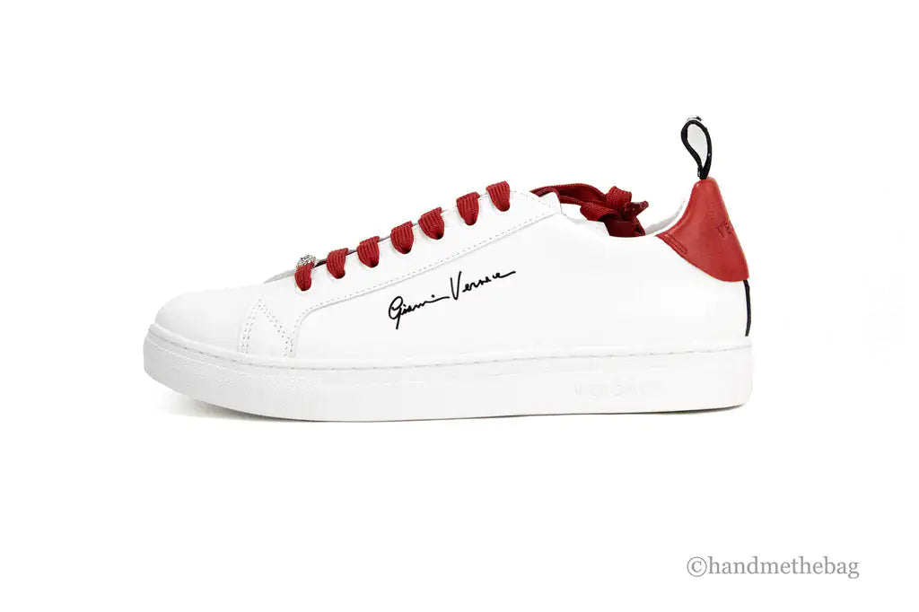 Versace White Red Vitello Leather Gianni Versace Signature Sneakers Mimarta
