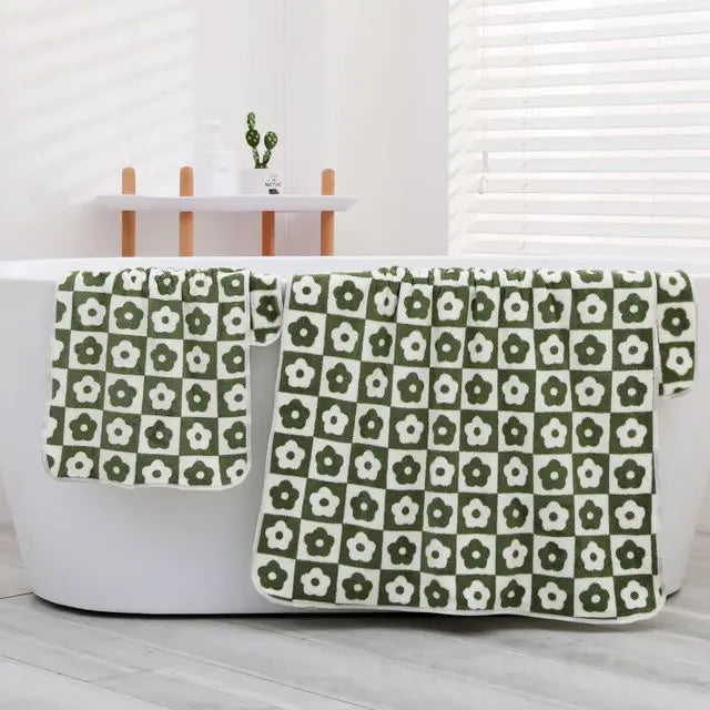 Cute Plaid Flowers Microfiber Towel Bath Towel Soft  Face Towels Rieworkes