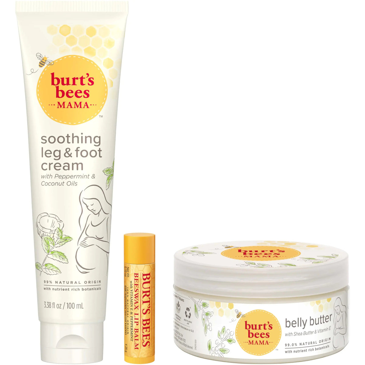 Burt's Bees Pregnancy Essentials Gifts Set, 3 Giftable Baby Shower Products & Must Have Baby Registry Items, Nourishing Skincare - Mama Belly Butter, Original Lip Balm, Leg & Foot Cream Mama Pregnancy Set 3 Count (Pack of 1) Rieworkes