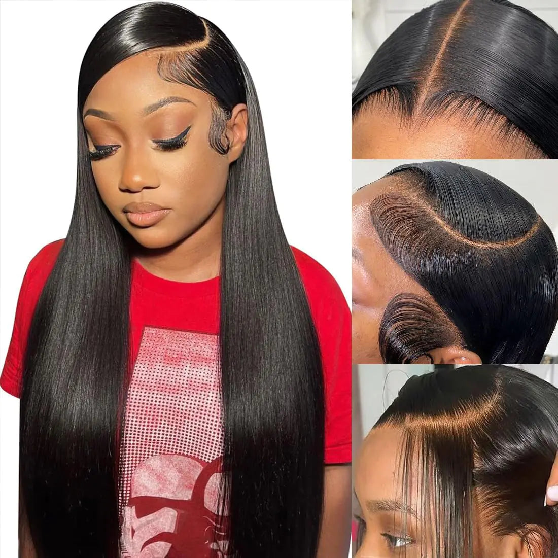 MSGEM 220 Density Straight 13×4 Lace Front Wig Virgin Human Hair Double Drawn Pre Plucked Bleached Knot Brazilian HD Transparent Lace Frontal Wigs with Baby Hair 22 Inch Rieworkes