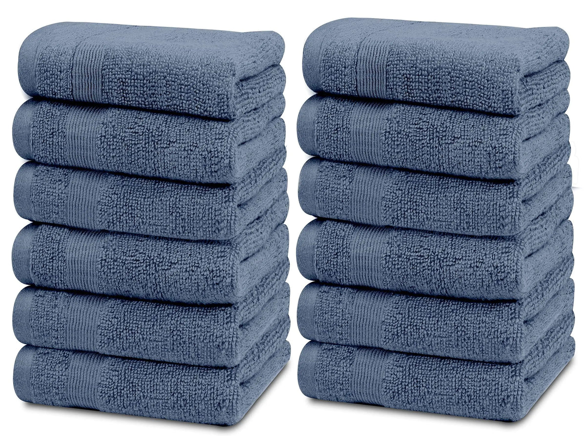 Resort Collection Soft Washcloth Face Body Towel Set 12 Pack Blue 12x12 Luxury Rieworkes