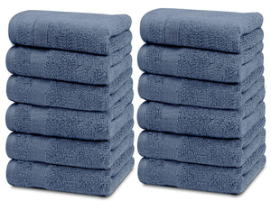 Resort Collection Soft Washcloth Face Body Towel Set 12 Pack Blue 12x12 Luxury Rieworkes
