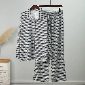 Loose Stripe Pants Set Elegant Long Sleeve Top Rieworkes