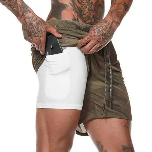 Men 2 in 1 Running Shorts Jogging Gym Fitness Rieworkes