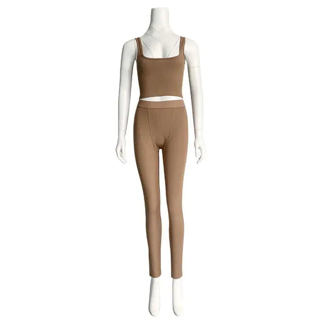 Gym Crop Tank Top Leggings Set Rieworkes