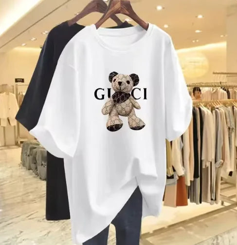 Korean Style Bear Print Casual T-Shirt for Women Rieworkes