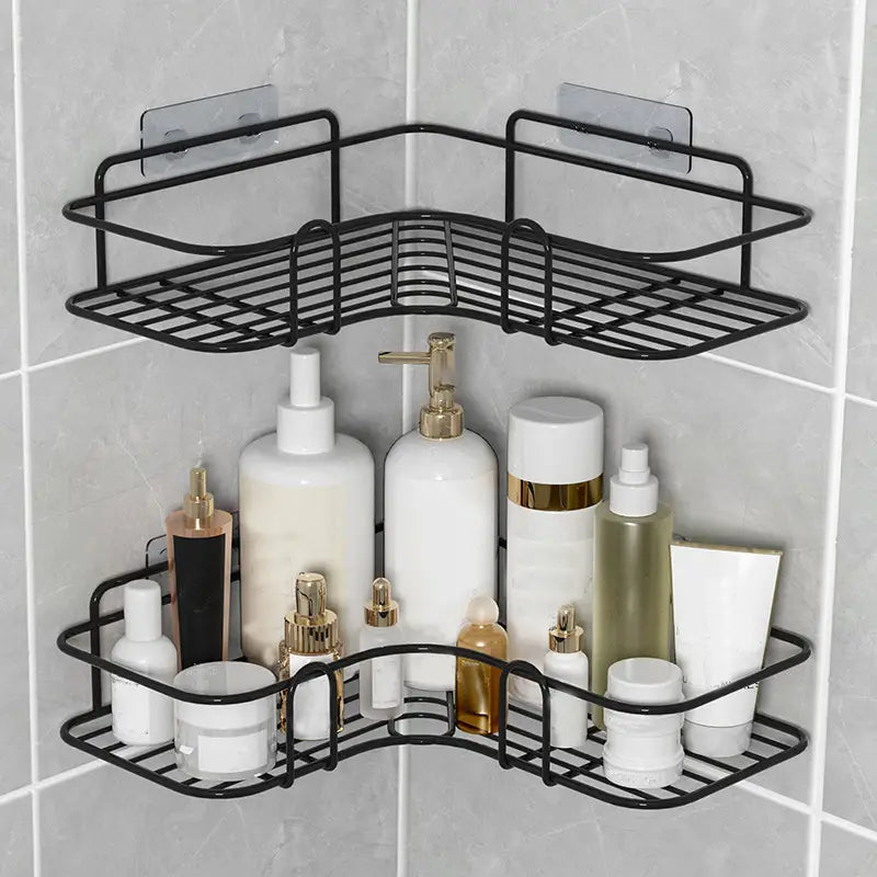 Triangular Wall-Mounted Storage Shelf with Hanging Basket Mimarta