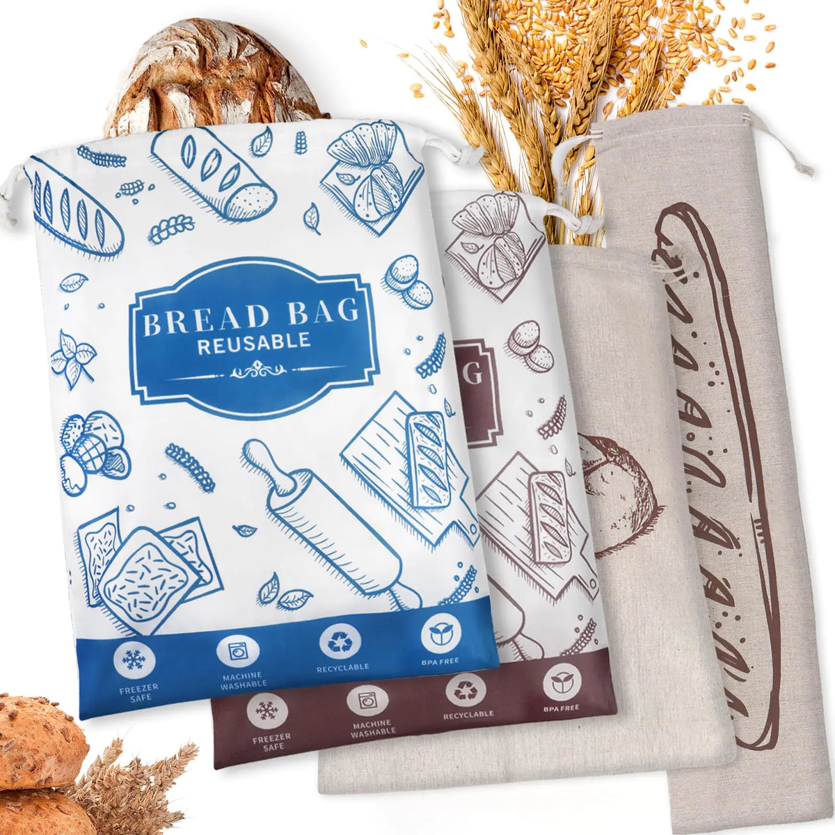 4-Pack Bread Bags for Homemade Bread Reusable Sourdough Bread Storage Bags with TPU Lining for Loafs Baguette Fresh KeepingFreezer Bread Keeper Homesteading Essentials and Baking Gifts. Mimarta