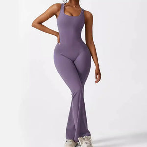 Women Sleeveless Flare Jumpsuits Fitness Yoga Long Pants Rieworkes