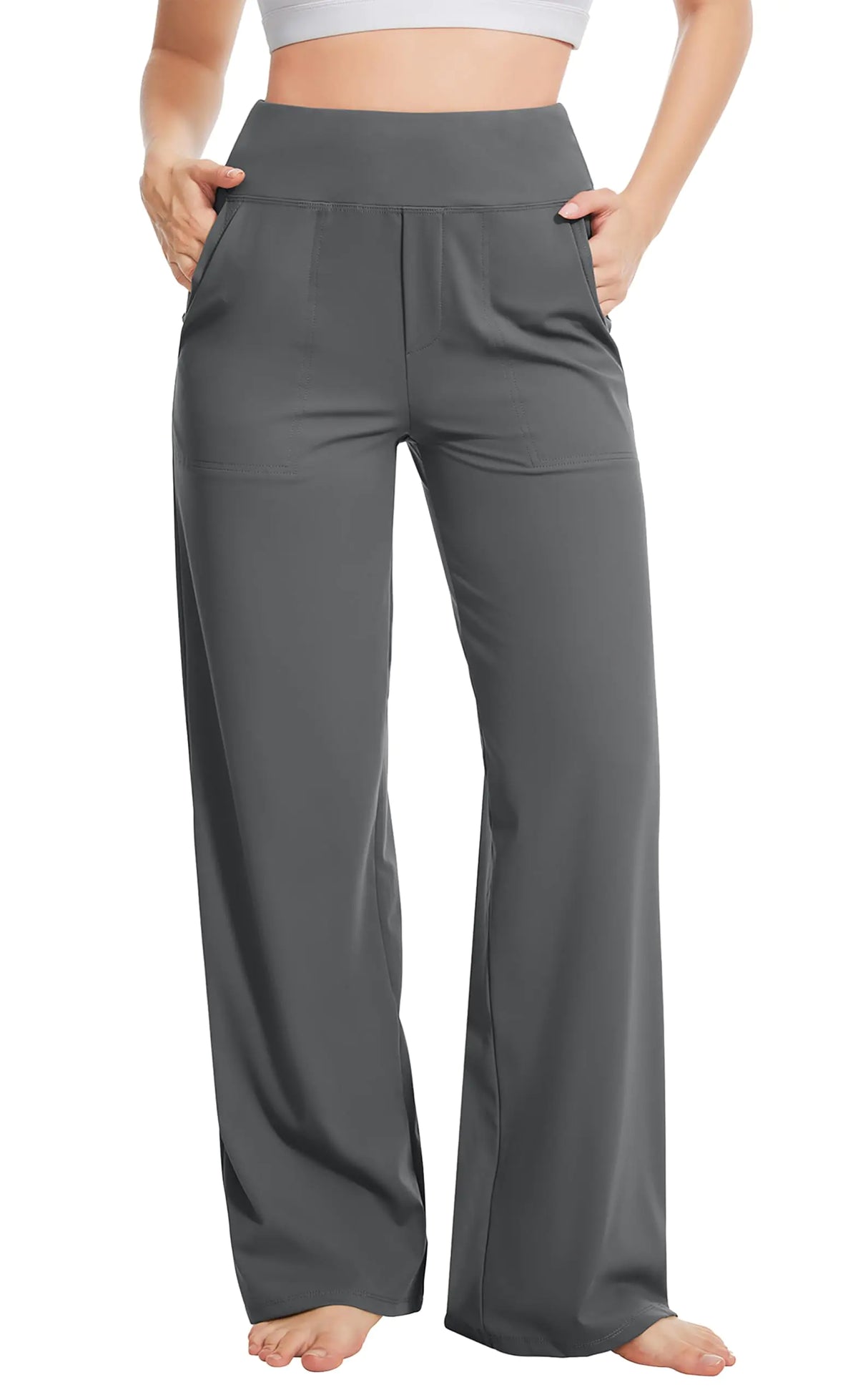 Yoga Pants Women Wide Leg Pants High Waist Stretch Dress Casual Sweatpants Lounge Pants with Pockets 31" Inseam X-Large Gray Rieworkes