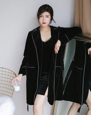 Luxury Velvet Three-Piece Pajama Set with Robe Mimarta
