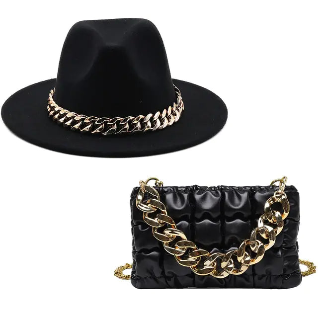 Fedora Hats Women Luxury Accessories Gold Chain Rieworkes
