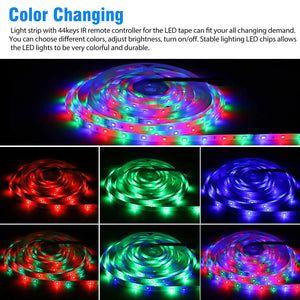 32FT LED SMD Strip Light Flexible 3528 RGB Remote Fairy Lights Room TV Party Bar Rieworkes