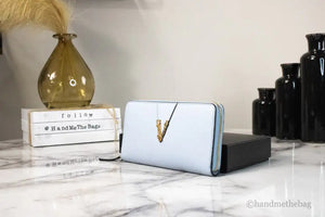 Versace Large Cornflower Leather Gold Monogram Zip Around Wallet Mimarta