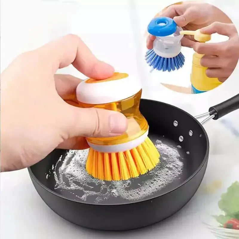 Random Color Kitchen Wash Pot Dish Brush Washing Utensils With Washing Up Liquid Soap Dispenser Household Cleaning Accessories Rieworkes