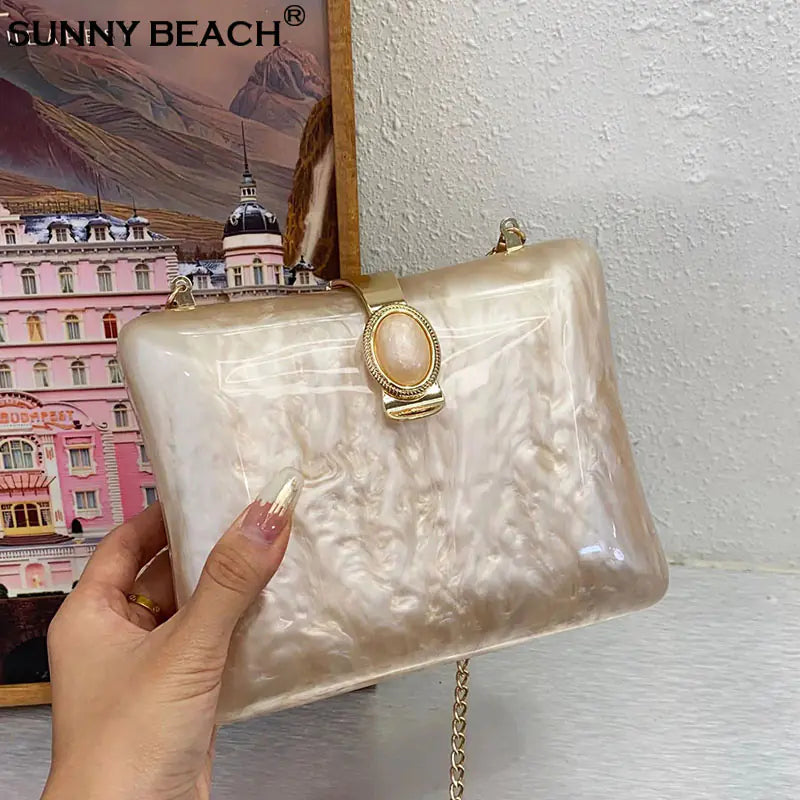 Luxury Pearl White Acrylic Evening Bag for Women Mimarta