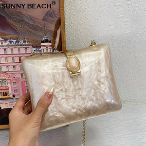 Luxury Pearl White Acrylic Evening Bag for Women Mimarta
