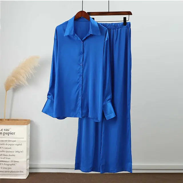 Loose Stripe Pants Set Elegant Long Sleeve Top Rieworkes