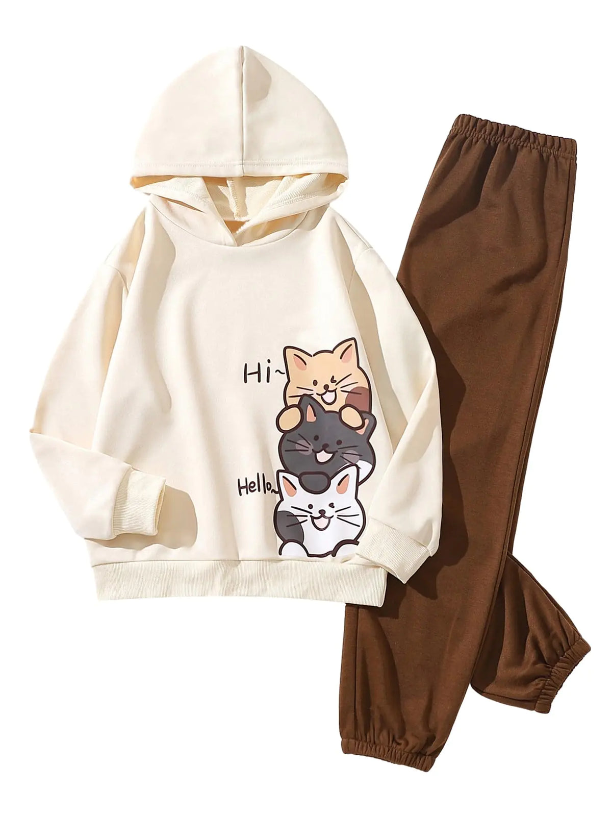 SOLY HUX Girls 2 Piece Outfits Cute Cartoon Print Long Sleeve Hoodies Sweatshirt Tops and Sweatpants Set Multicoloured Letter 9Y Mimarta
