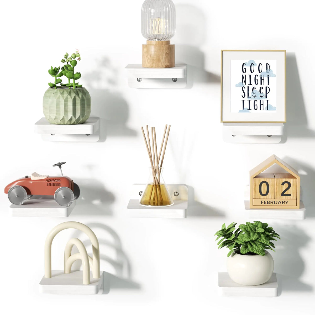 SRIWATANA Small Floating Shelves Wall Mounted 4 Inch Wood Shelf for Decoration and Storage Set of 8 Mini Display Shelf for Bedroom Bathroom Kitchen Office (White Mimarta