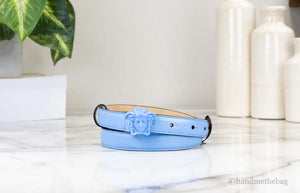 Versace DV Blue Leather Slim 20mm Adjustable Medusa Belt Mimarta