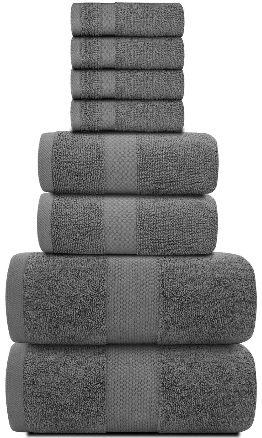 Luxury Dark Gray Bath Towel Set 8 Pcs Combed Cotton 700GSM Hotel Quality Rieworkes