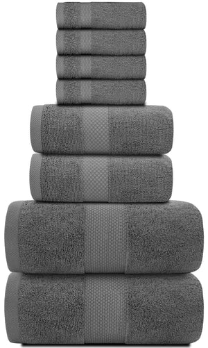 Luxury Dark Gray Bath Towel Set 8 Pcs Combed Cotton 700GSM Hotel Quality Rieworkes