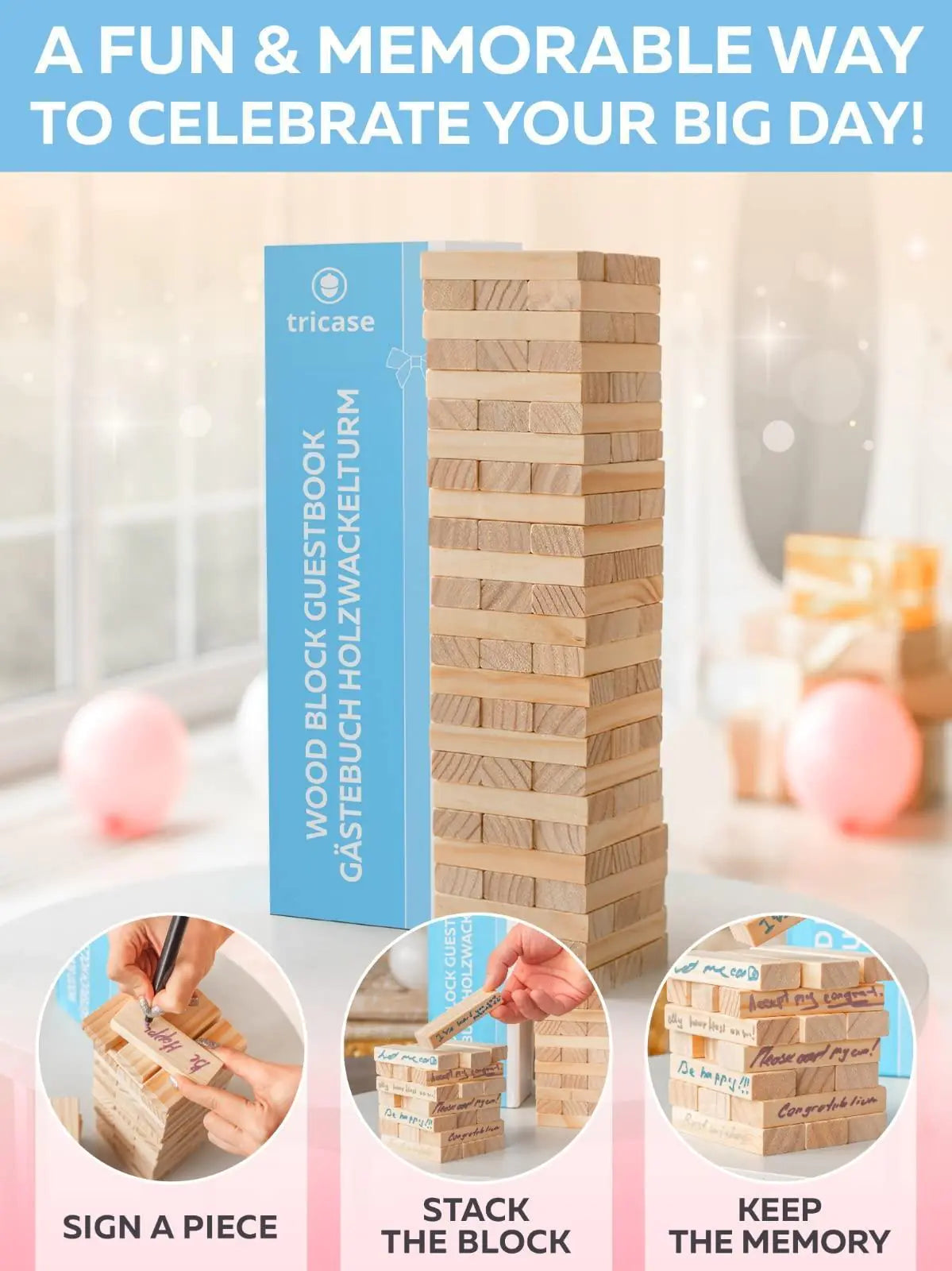 Wedding Guest Book Alternative 75 pcs Wooden Block Guest Book for Sign Rieworkes