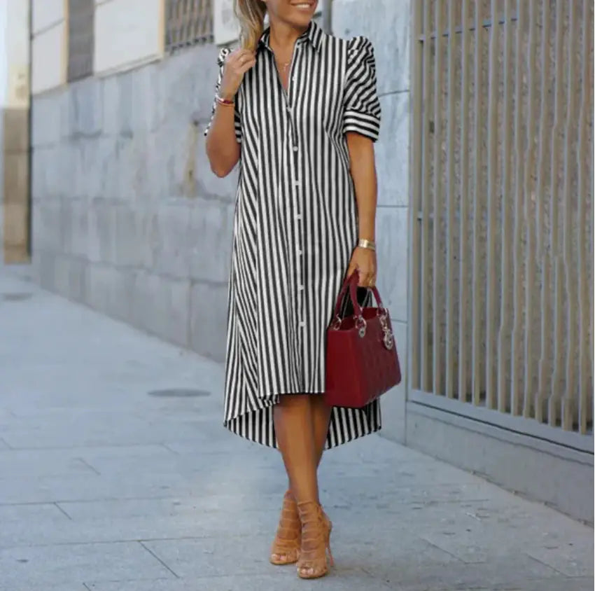 Women's Irregular Stripe Lapel Button Shirt Mimarta