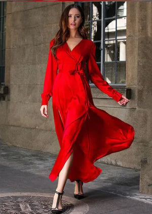 Elegant V-Neck Long Sleeve Dress Mimarta