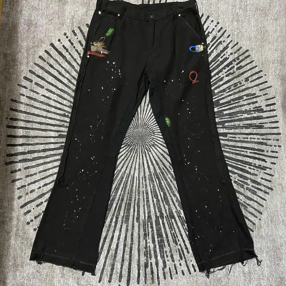 Women's Casual Loose Tooling Printed Bouquet Foot Pants Rieworkes