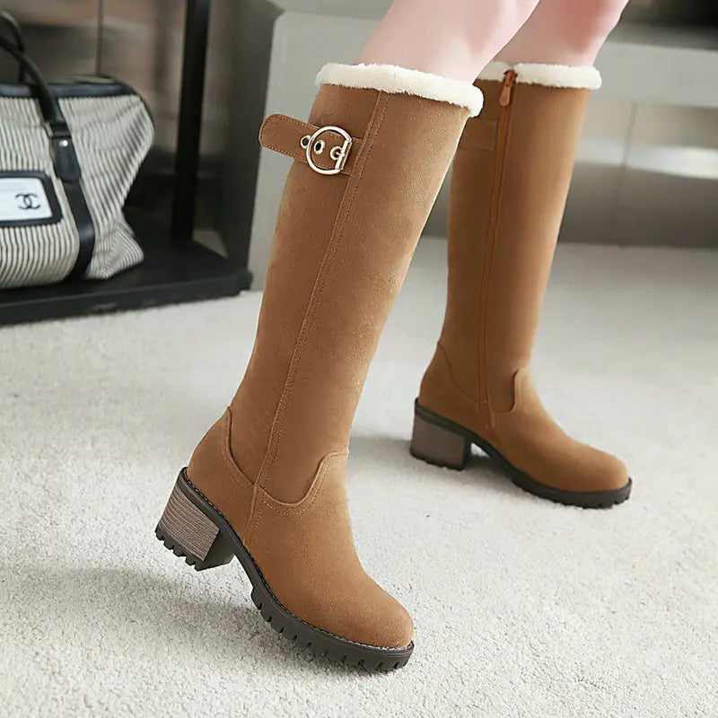 Buckle Embellished Mid-Heel Winter Long Boots Mimarta