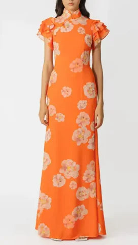 Flower High Collar Button Puff Sleeve Dresses Rieworkes