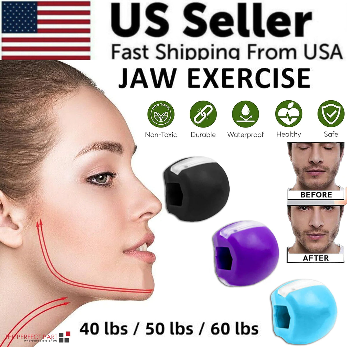 3PCS Jawline Exerciser Mouth Exercise Fitness Ball Neck Face Jaw Trainer Toning Rieworkes