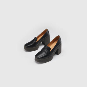 Women's Leather Retro Thick Sole Square Toe Shoes Rieworkes