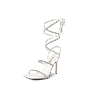 DREAM PAIRS High Heels Stilletos Heels for Women Strappy Gladiator Sexy Square Toe Heels Open Toe Heels Dressy Pumps Sandals 8 White Rieworkes